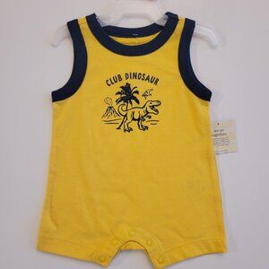 NEW Garanimals Graphic Yellow Tank Romper - Dinosaur - Boys Size 0-3 Months